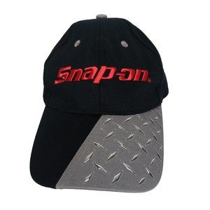 Snap On Tools Cap Black Canvas Red Logo Silver Metallic Strap Back Hat Mechanic